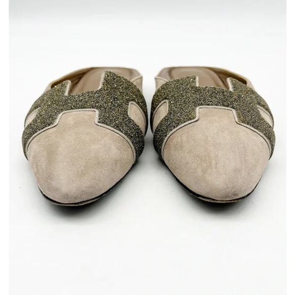HERMES Beige Suede Leather Mules Flats Slip On Shoes Sz 35 1/2 - Picture 4 of 7